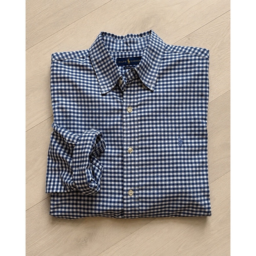 Polo Ralph Lauren Men's Classic Fit Blue Check Button Down Dress Shirt L